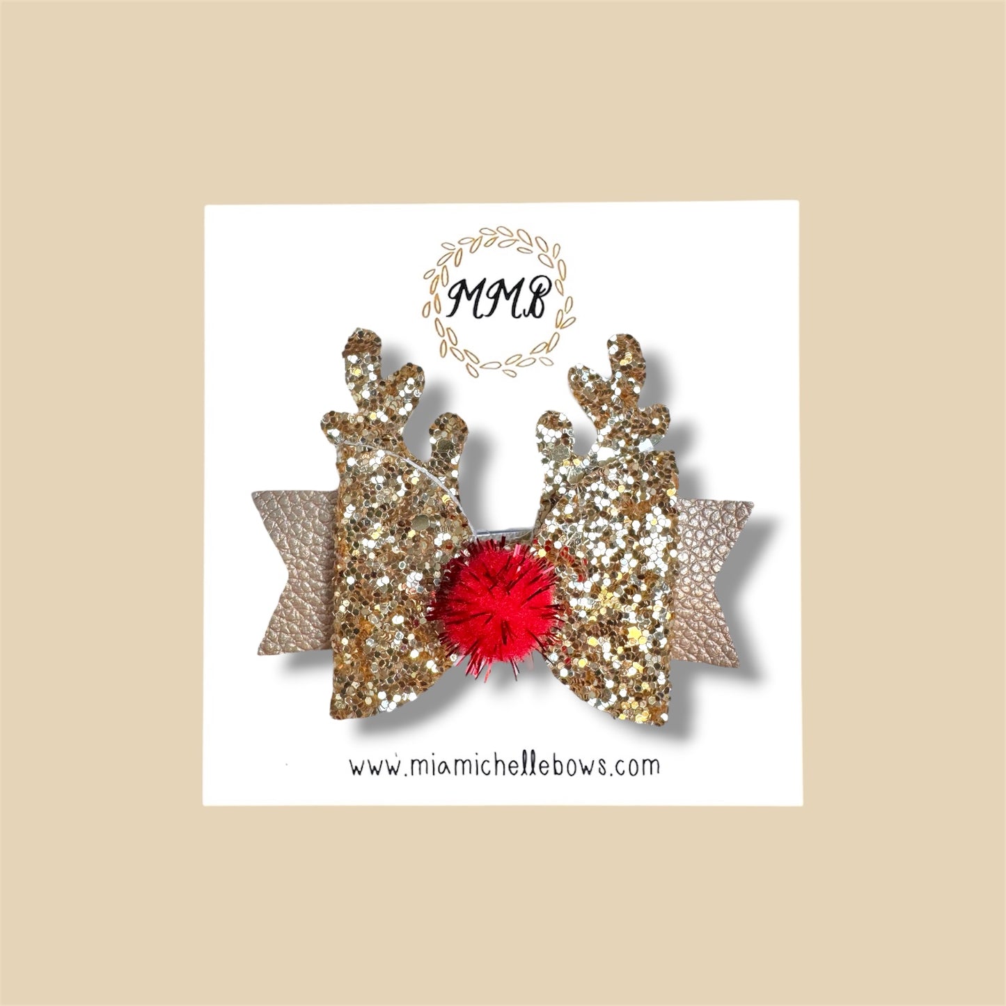 Gold Rudolph Glitter Bow