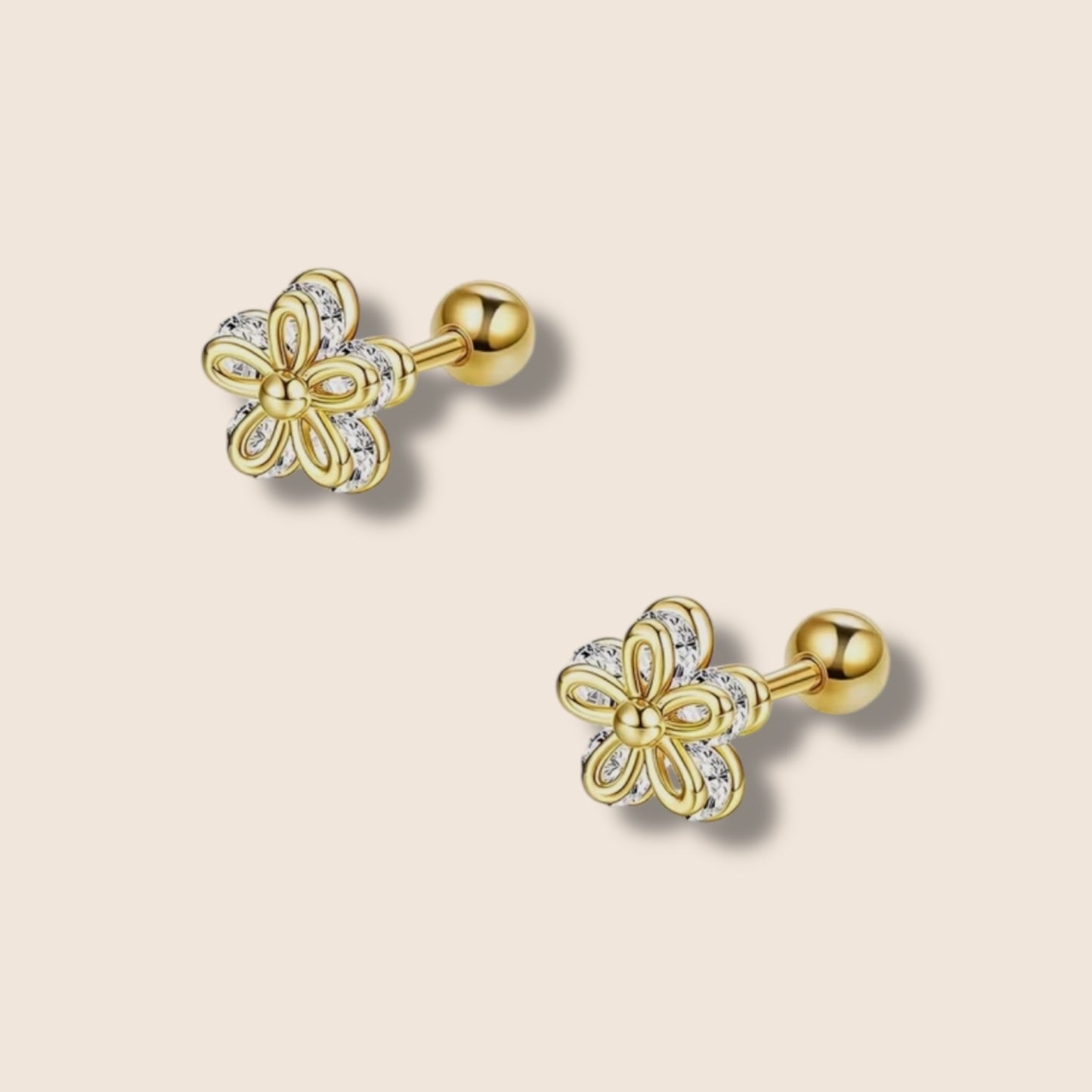 Gold Flower CZ Screw Back Studs