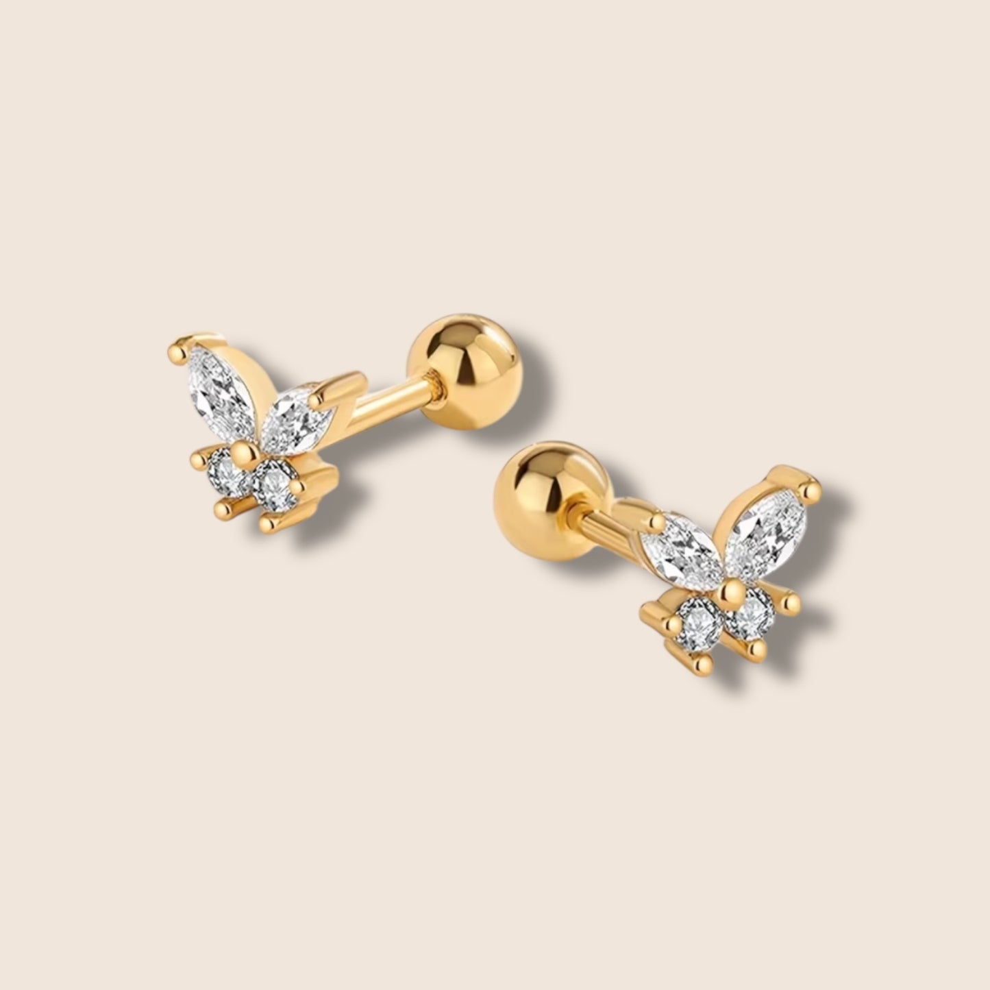 Gold Rhinestone Butterfly Screw Back Studs