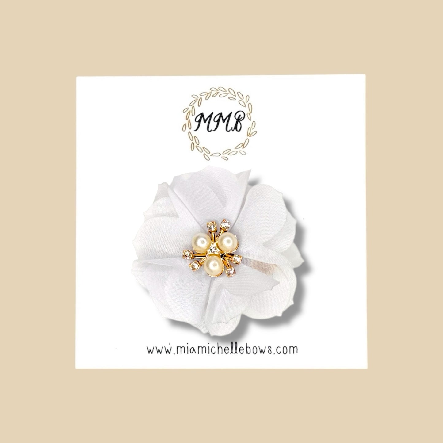 White Jeweled Floral Headband or Clip