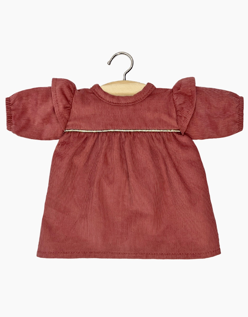 Doll—Minikane Melody Dress in Marsala with Golden Piping