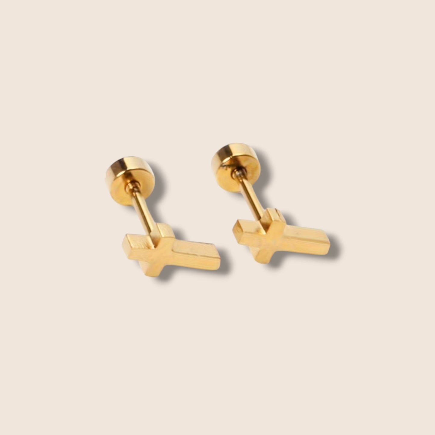 Gold Cross Screw Back Studs