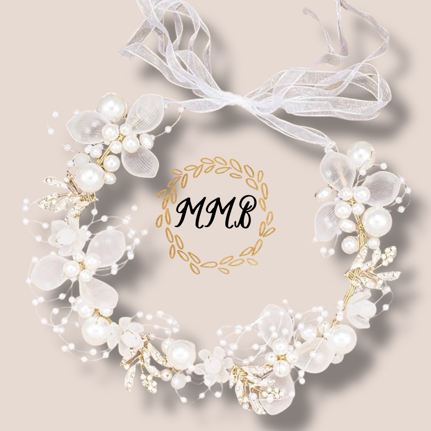 Gold, Pearl & Diamond Flower Halo Crown