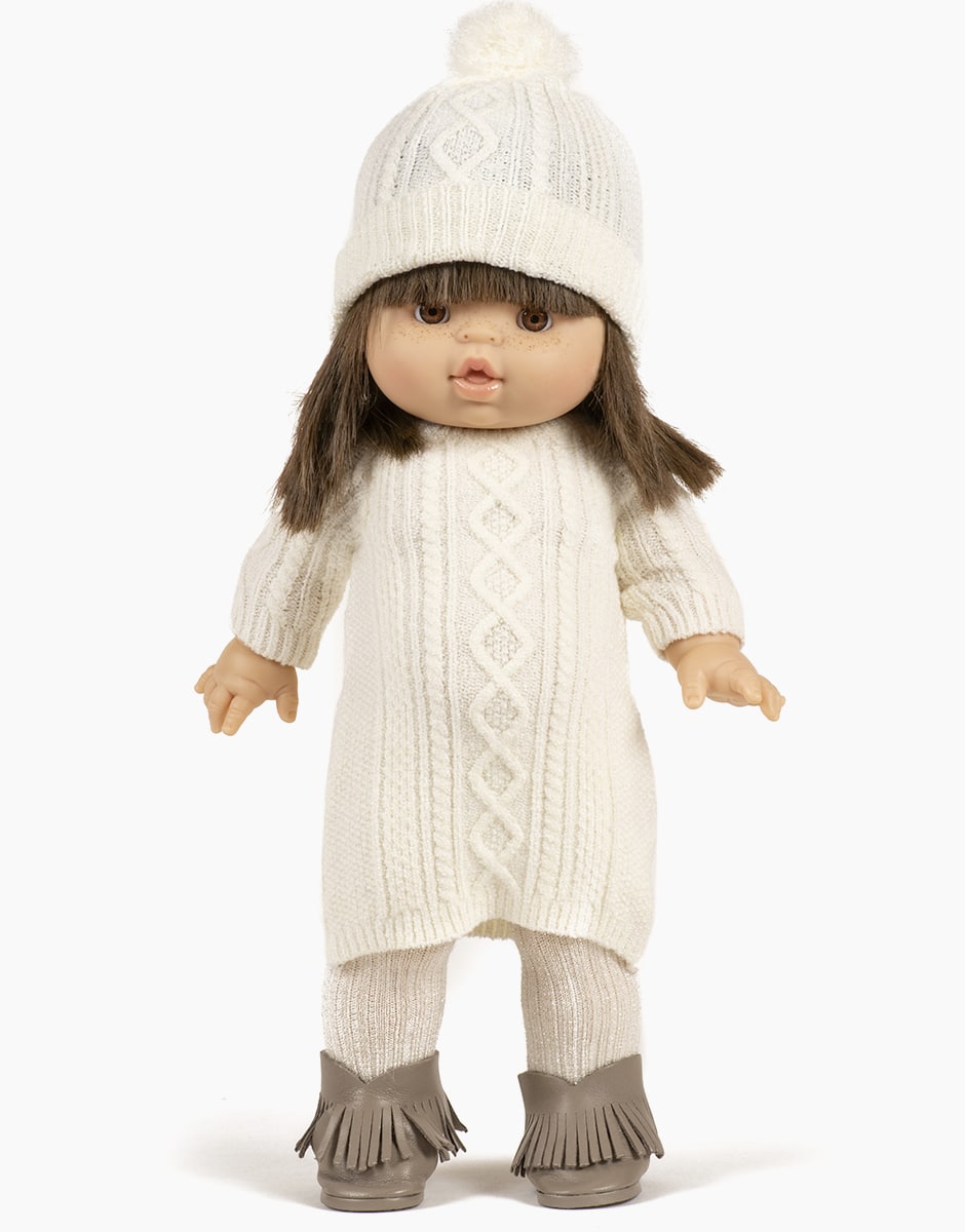 Doll—Minikane Sophia Knitted Sweater Dress & Beanie Set in Ivory
