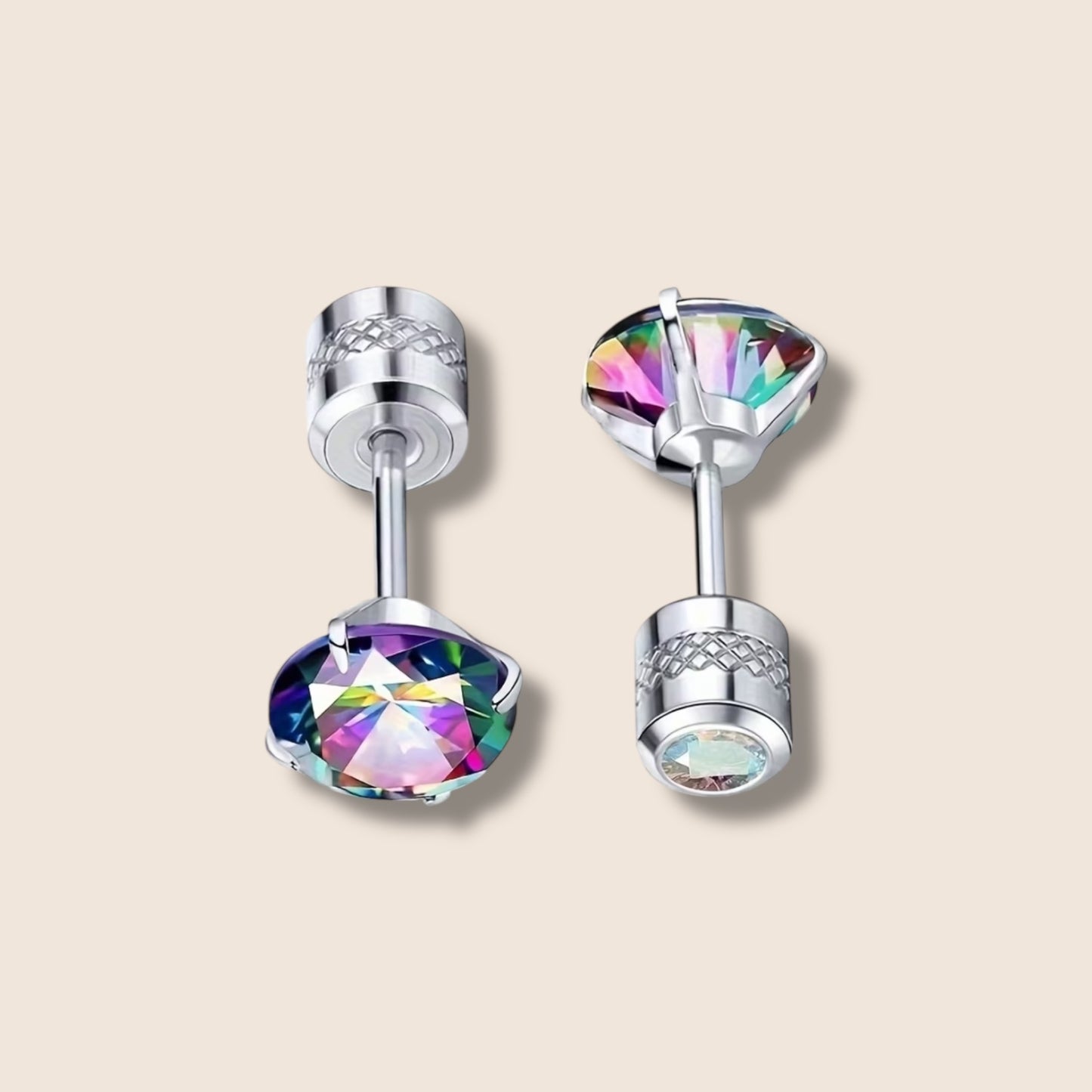 8mm Silver Iridescent Black CZ Rhinestone Screw Back Studs