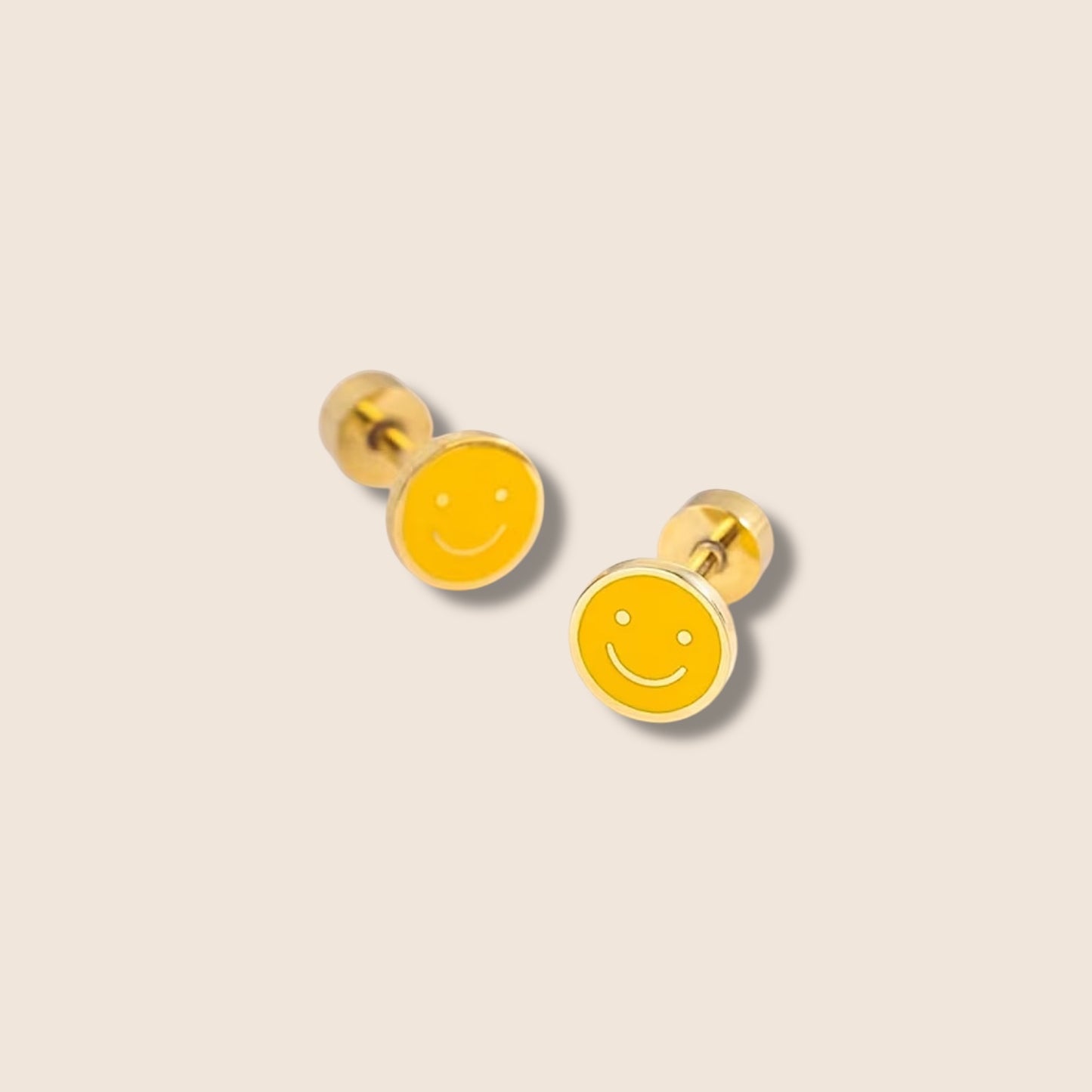 Gold Smiley Face Screw Back Studs