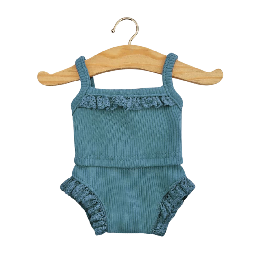 Doll—Minikane Underwear Set with Lace Trim in Peacock Blue