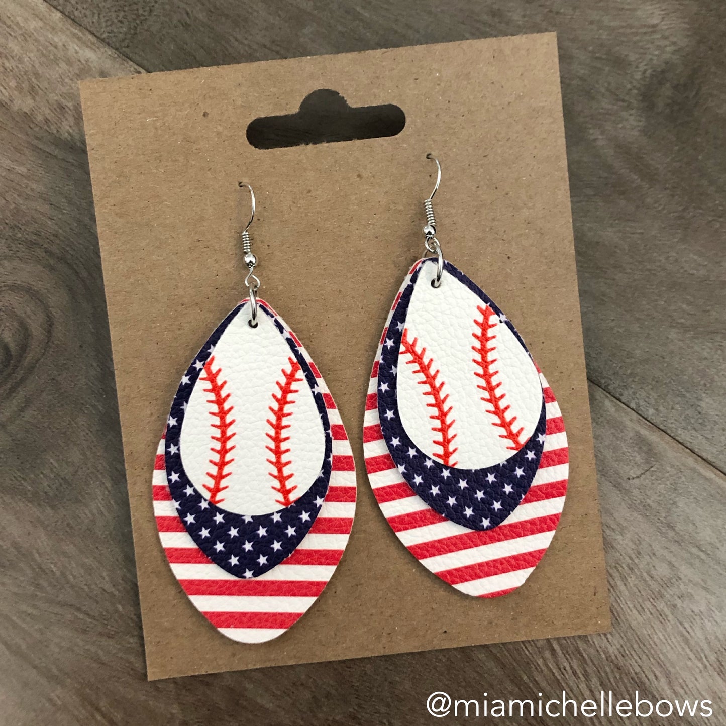 Baseball Earrings in Red White & Blue
