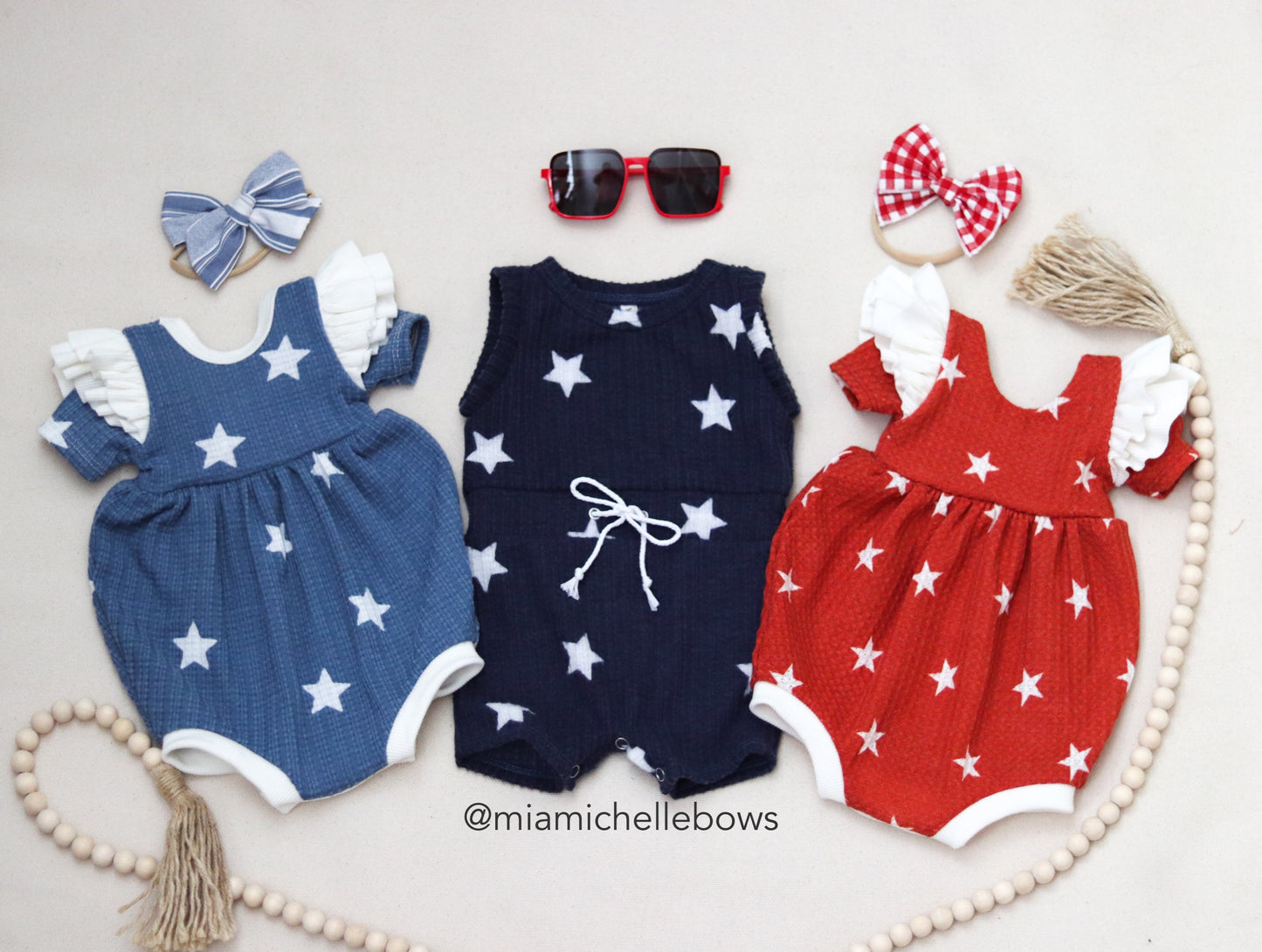 Handmade 3-6 month Cedar Romper in Navy Stars