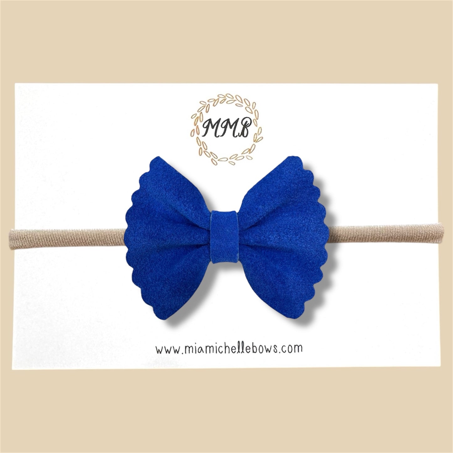 Blue Scalloped Suede Genuine Leather Bow