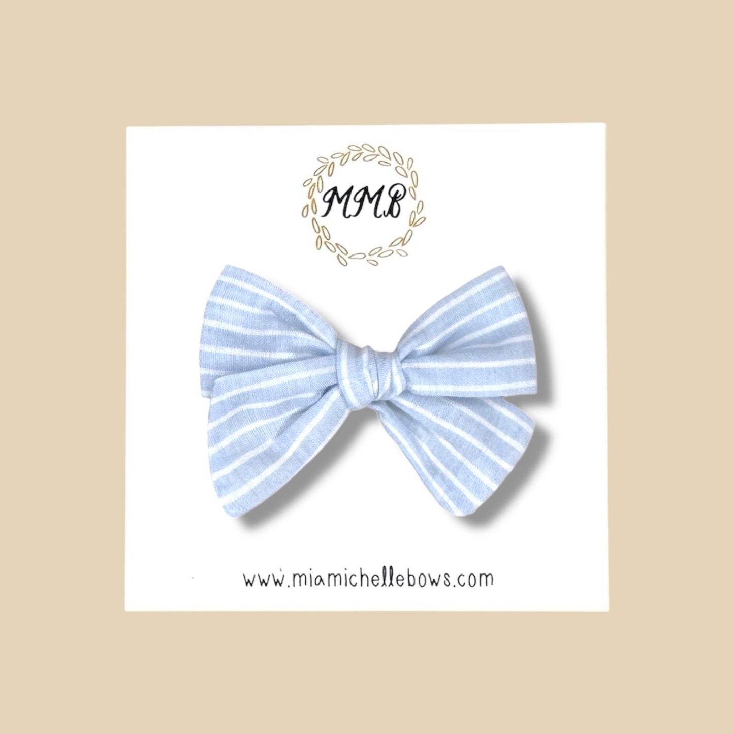 Hand-tied Light Blue Striped Bow