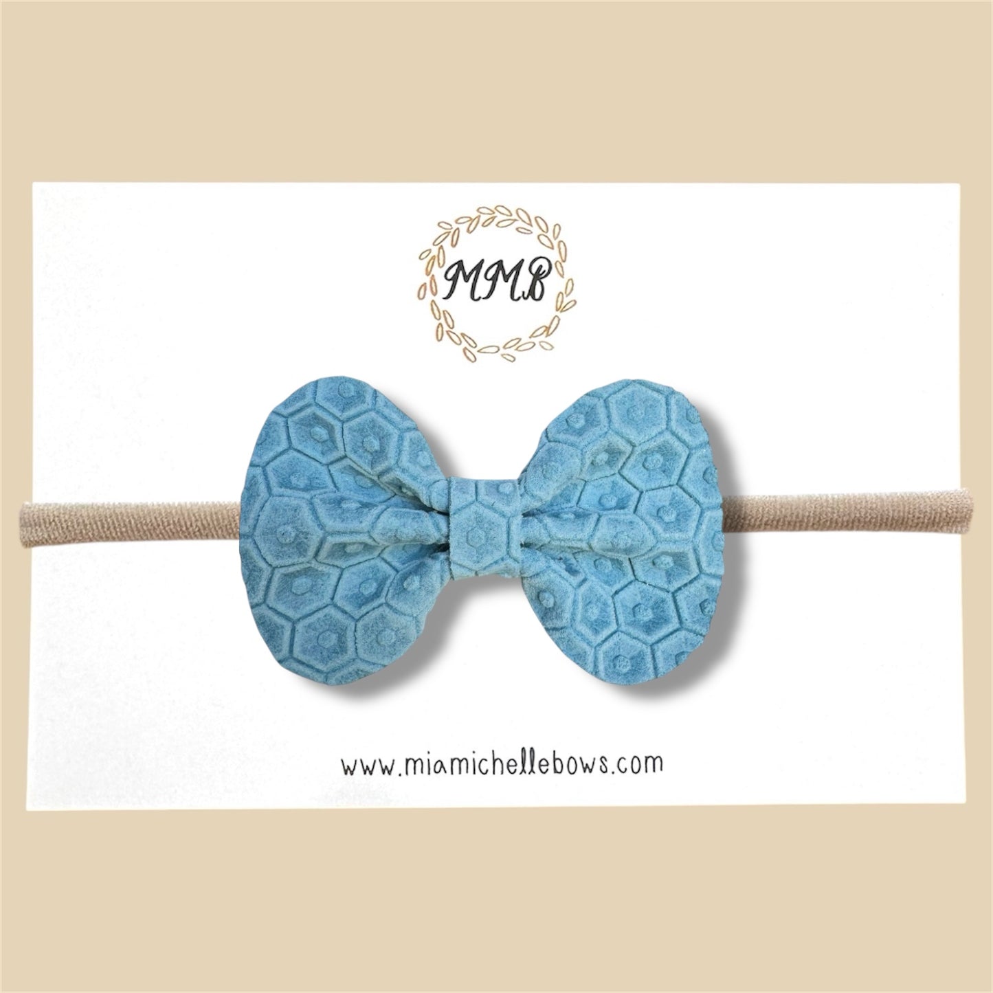 Bright Blue Honeycomb Genuine Leather Bow