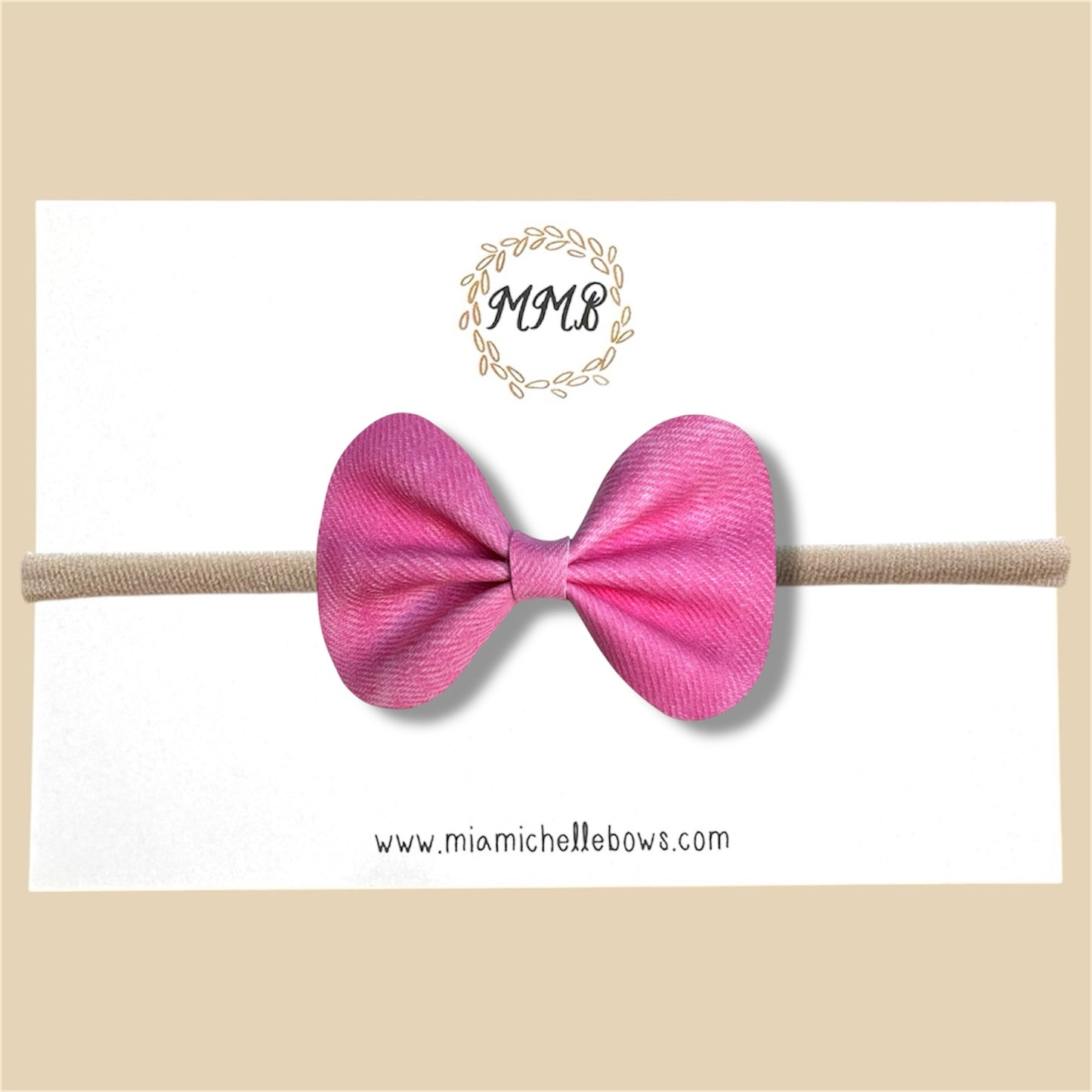 Pink Denim Vegan Leather Bow