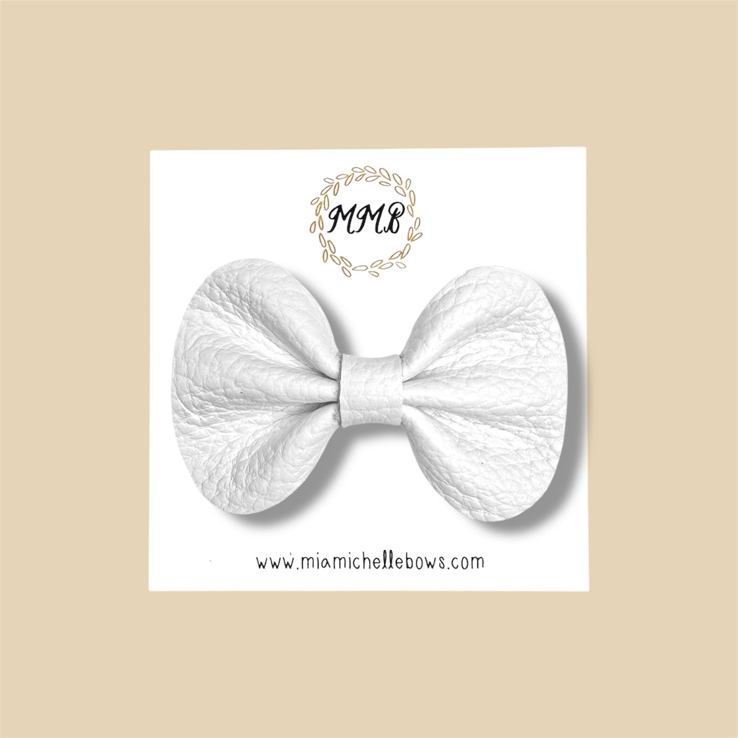 White Pebbled Genuine Leather Bow
