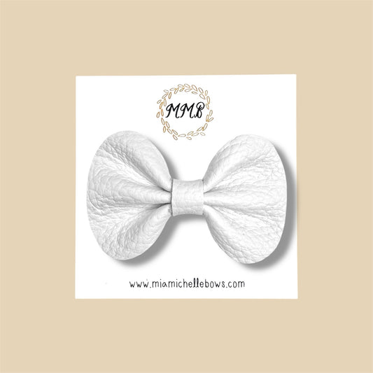 White Pebbled Genuine Leather Bow