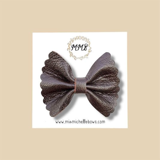 Dark Brown Scalloped Genuine Leather Bow