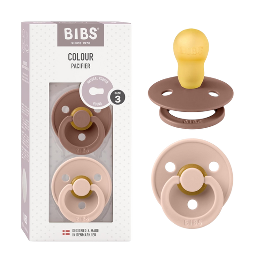 Size 3 Bibs Colour Rubber Pacifier 2 Pack- Woodchuck/ Blush