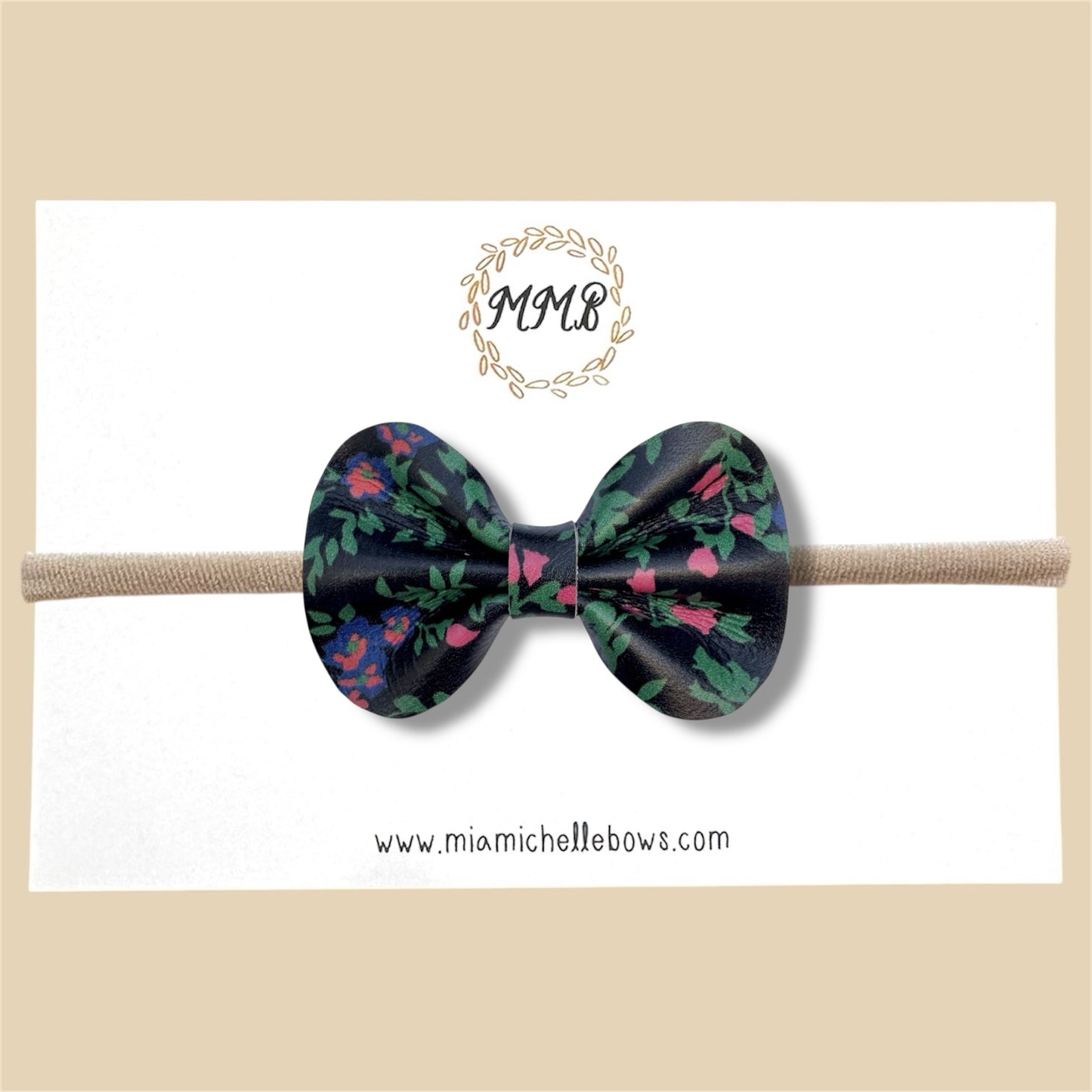 Black Floral Genuine Leather Bow