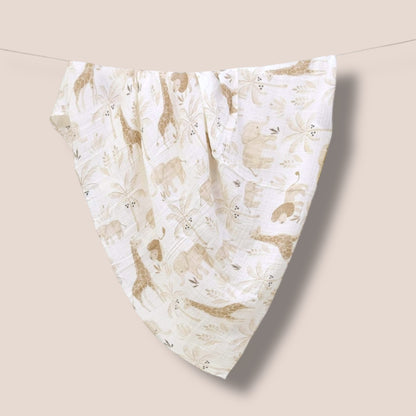 Cotton Gauze Muslin Swaddle —Safari Print