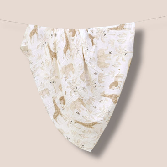 Cotton Gauze Muslin Swaddle —Safari Print
