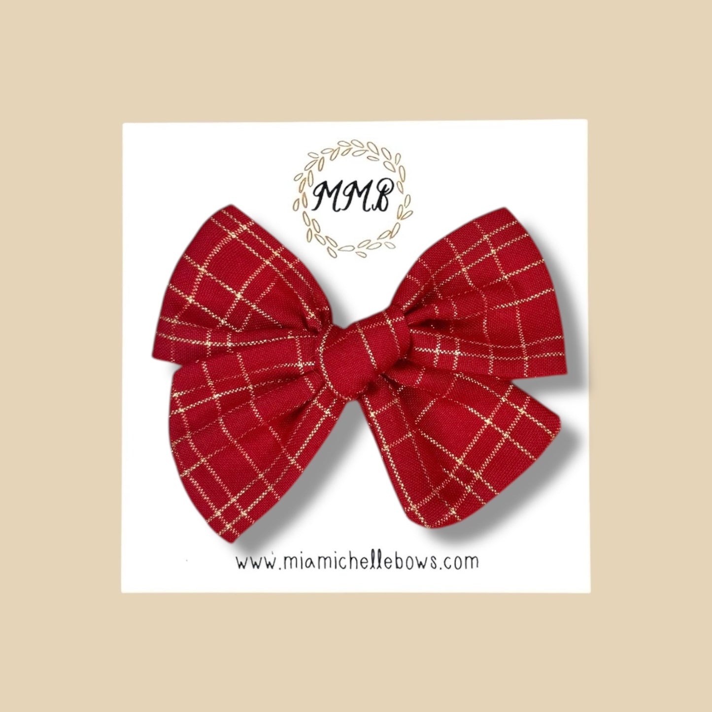 Hand Tied Red & Gold Plaid Bow