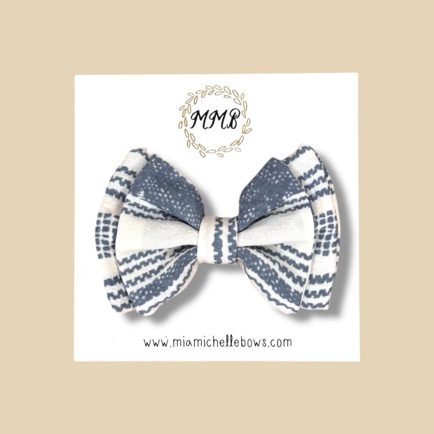 Double Layer Bow in Blue Chiffon Stripe
