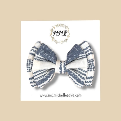 Double Layer Bow in Blue Chiffon Stripe