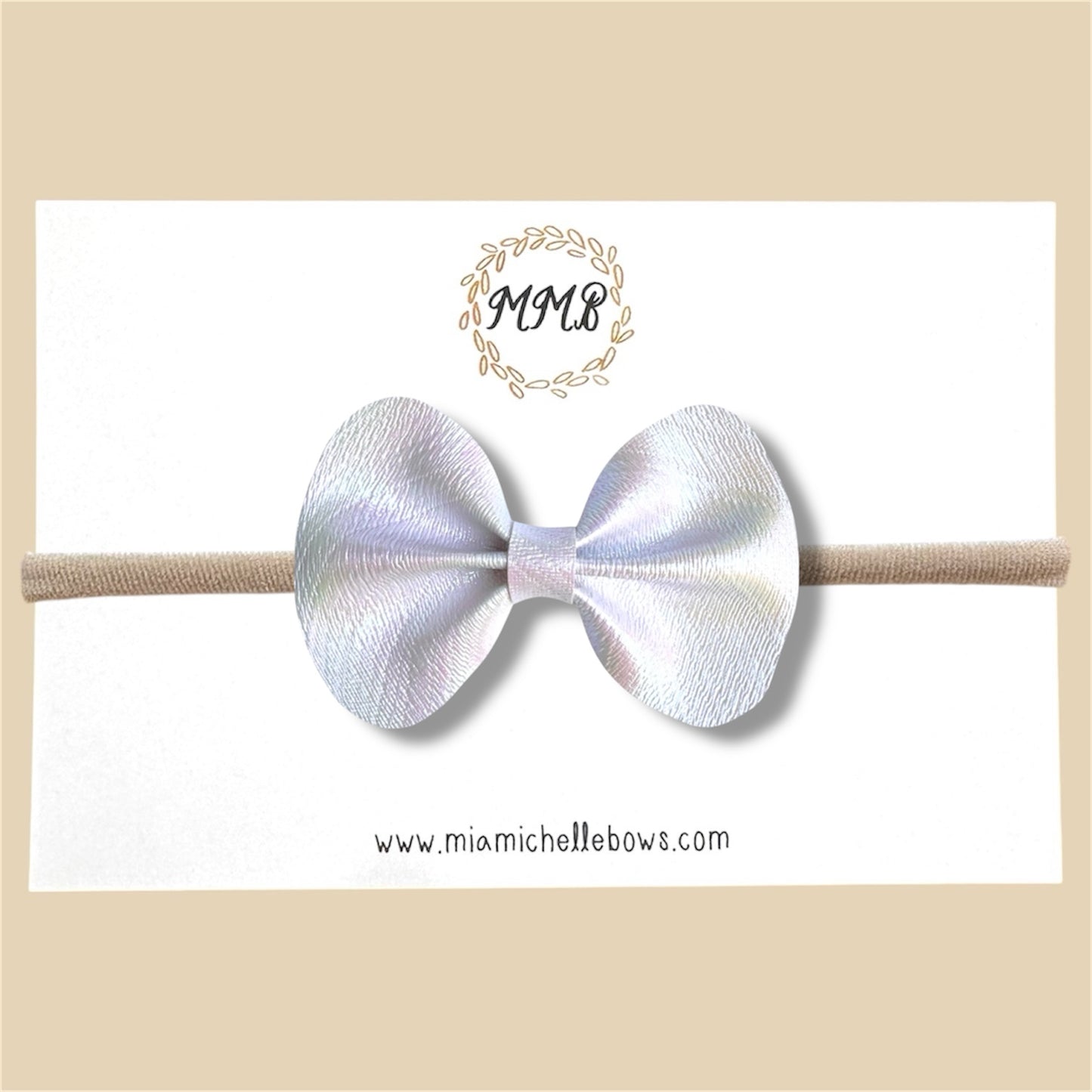 Iridescent White Vegan Leather Bow