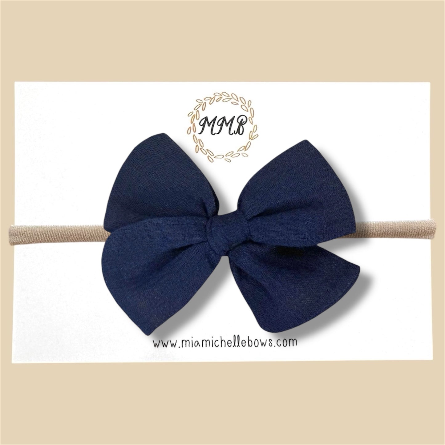 Hand-tied Gauze Bow in Navy Blue