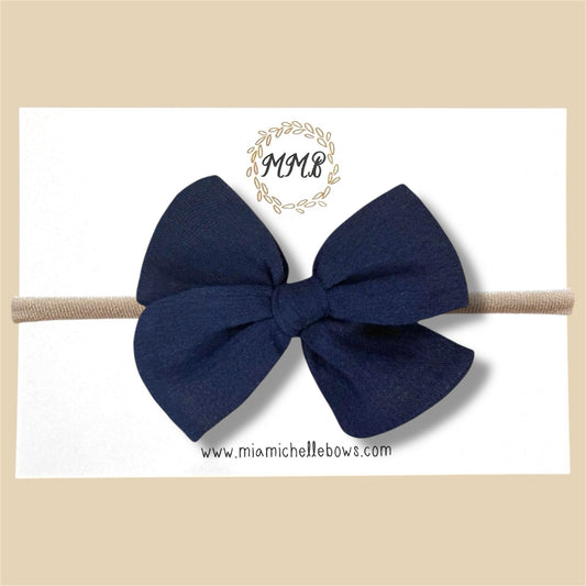 Hand-tied Gauze Bow in Navy Blue