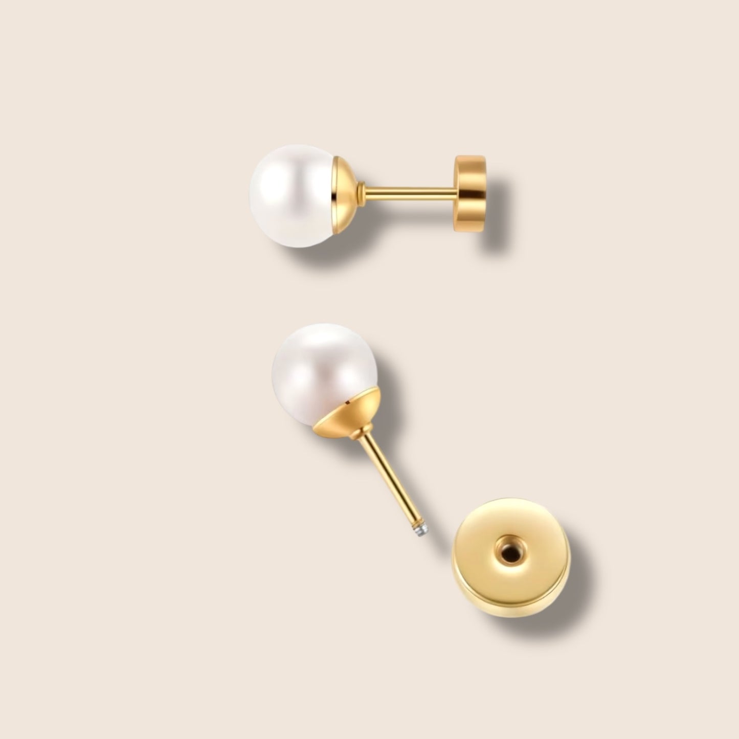 Gold Pearl Screw Back Studs