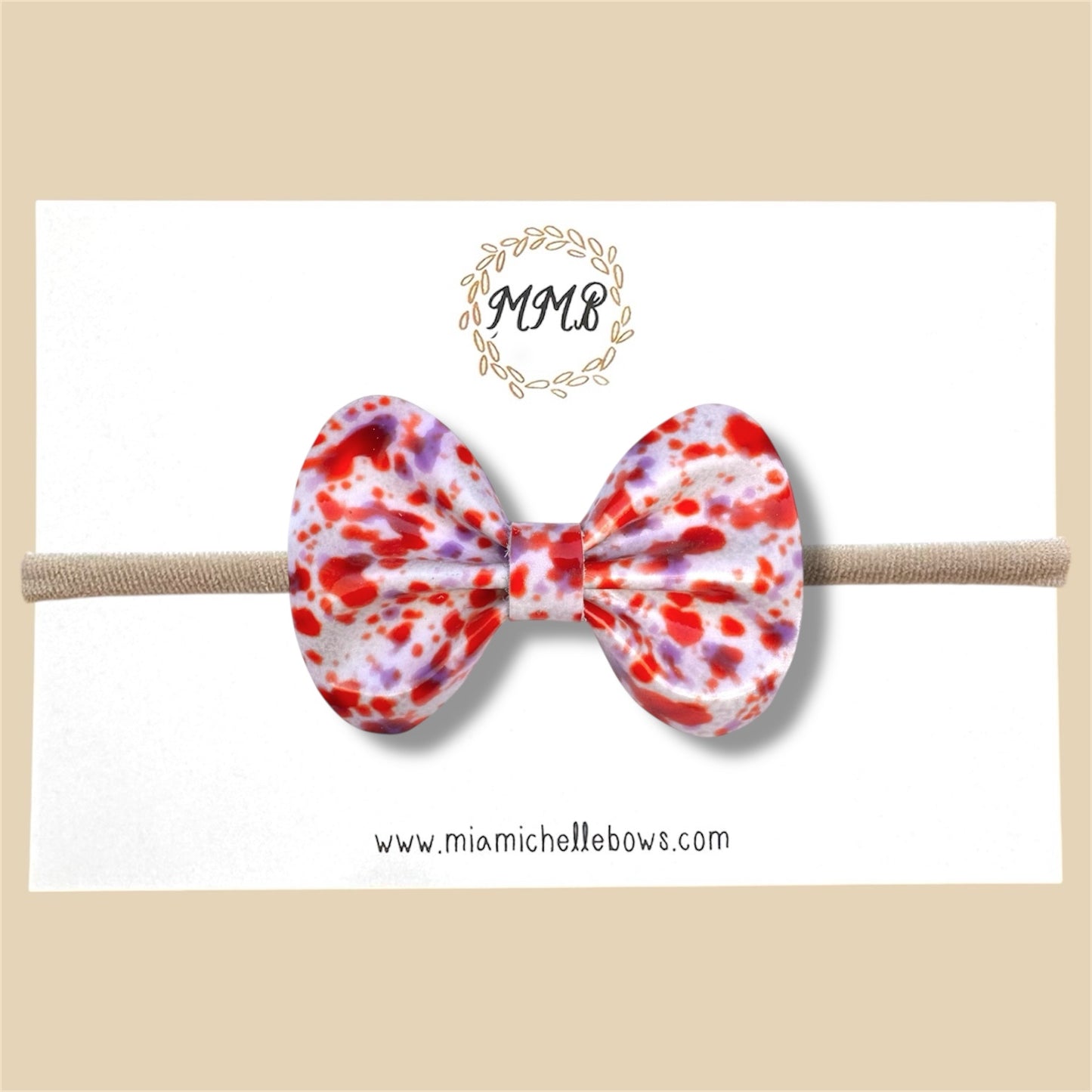 Orange Splatter Genuine Leather Bow