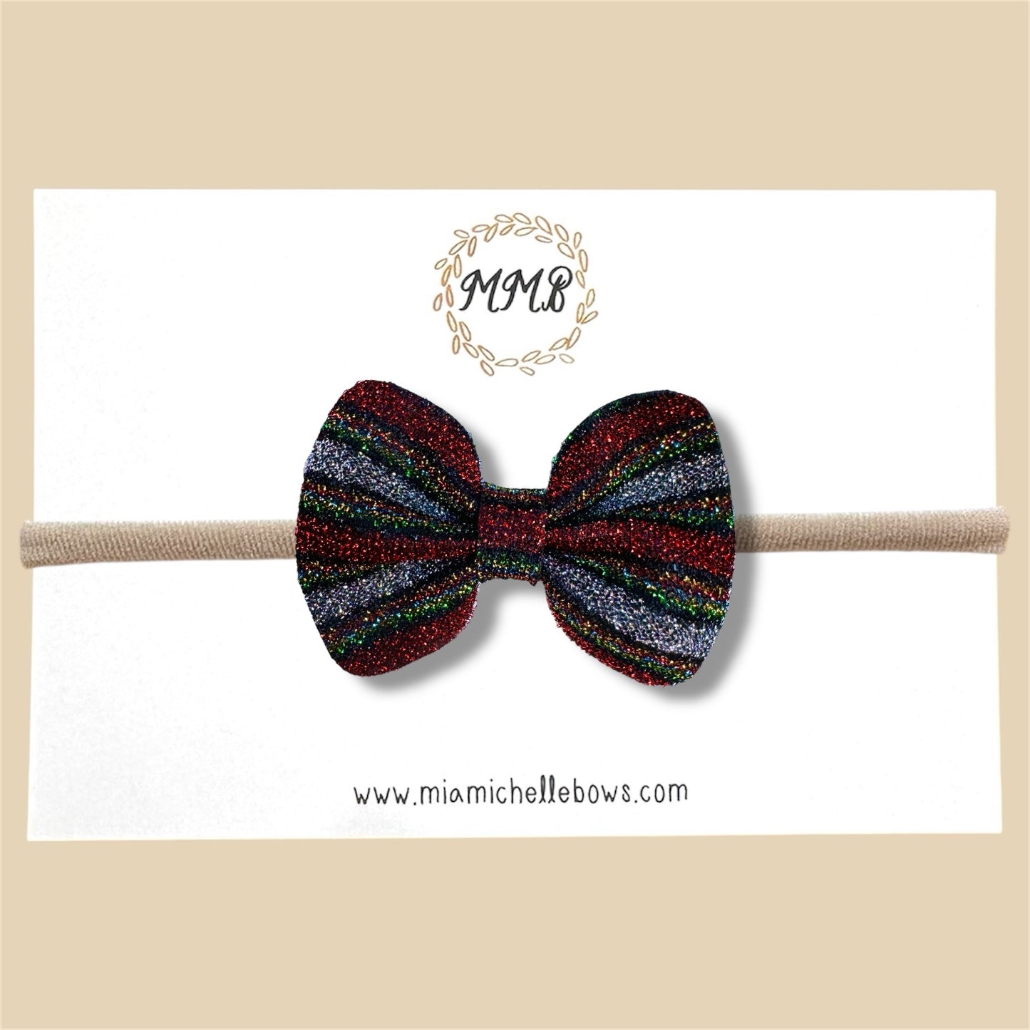 Holiday Striped Sparkle Glitter Bow