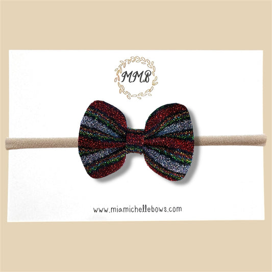 Holiday Striped Sparkle Glitter Bow