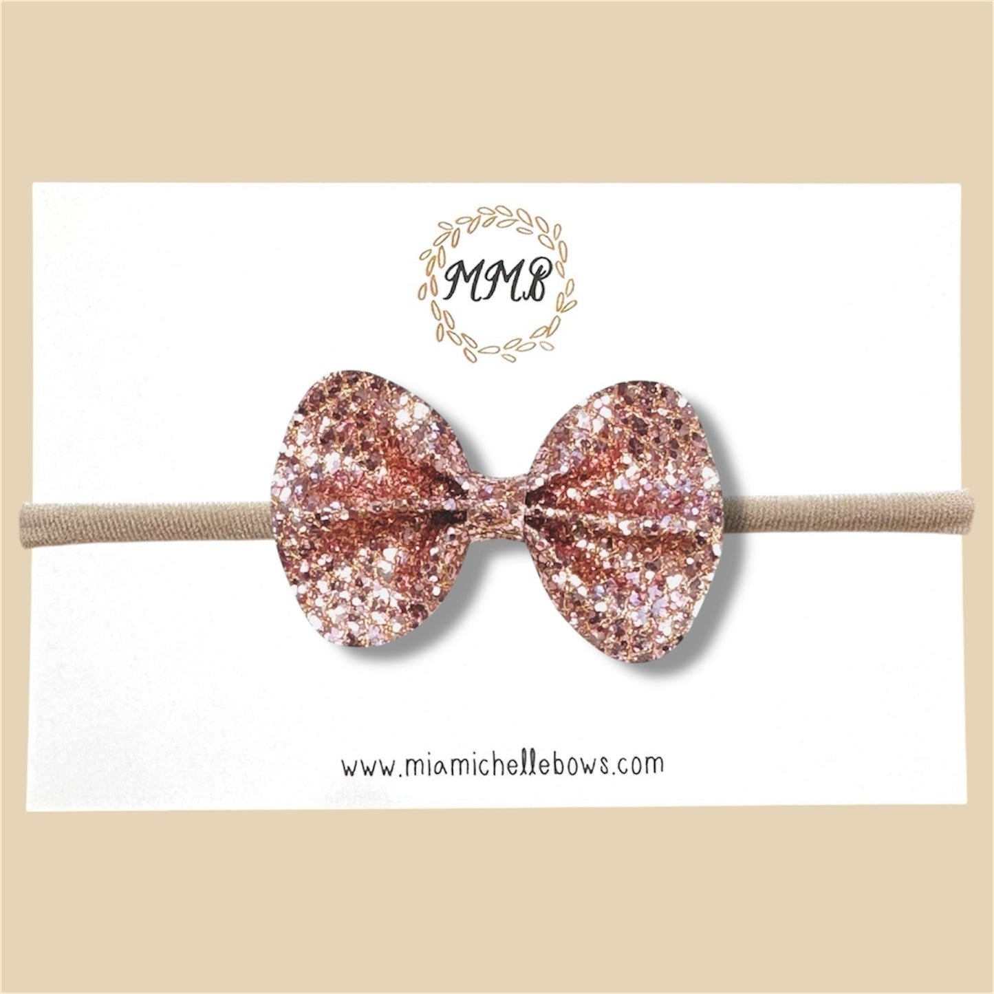 Rose Gold Embroidered Glitter Bow