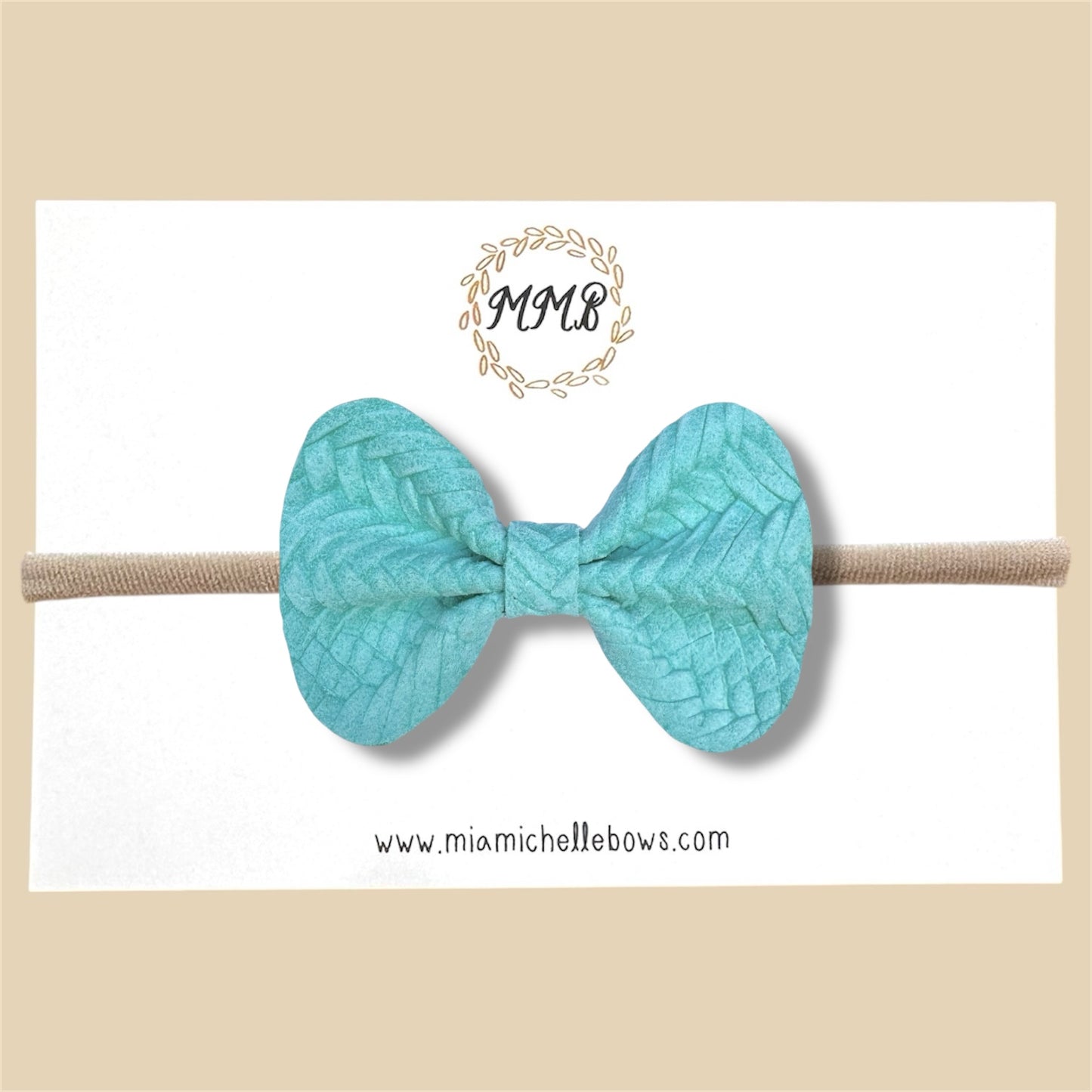 Turquoise Basketweave Genuine Leather Bow