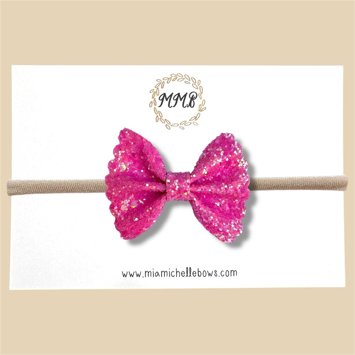 Fuchsia Pink Scalloped Glitter Bow