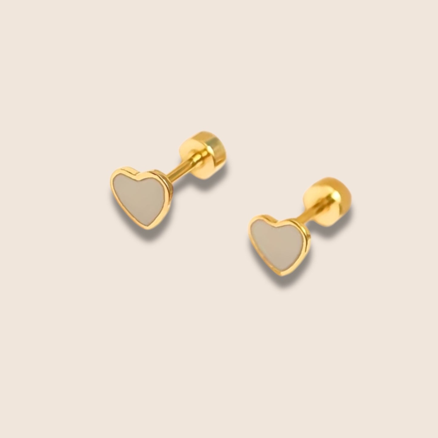 Gold Enamel Heart Screw Back Studs
