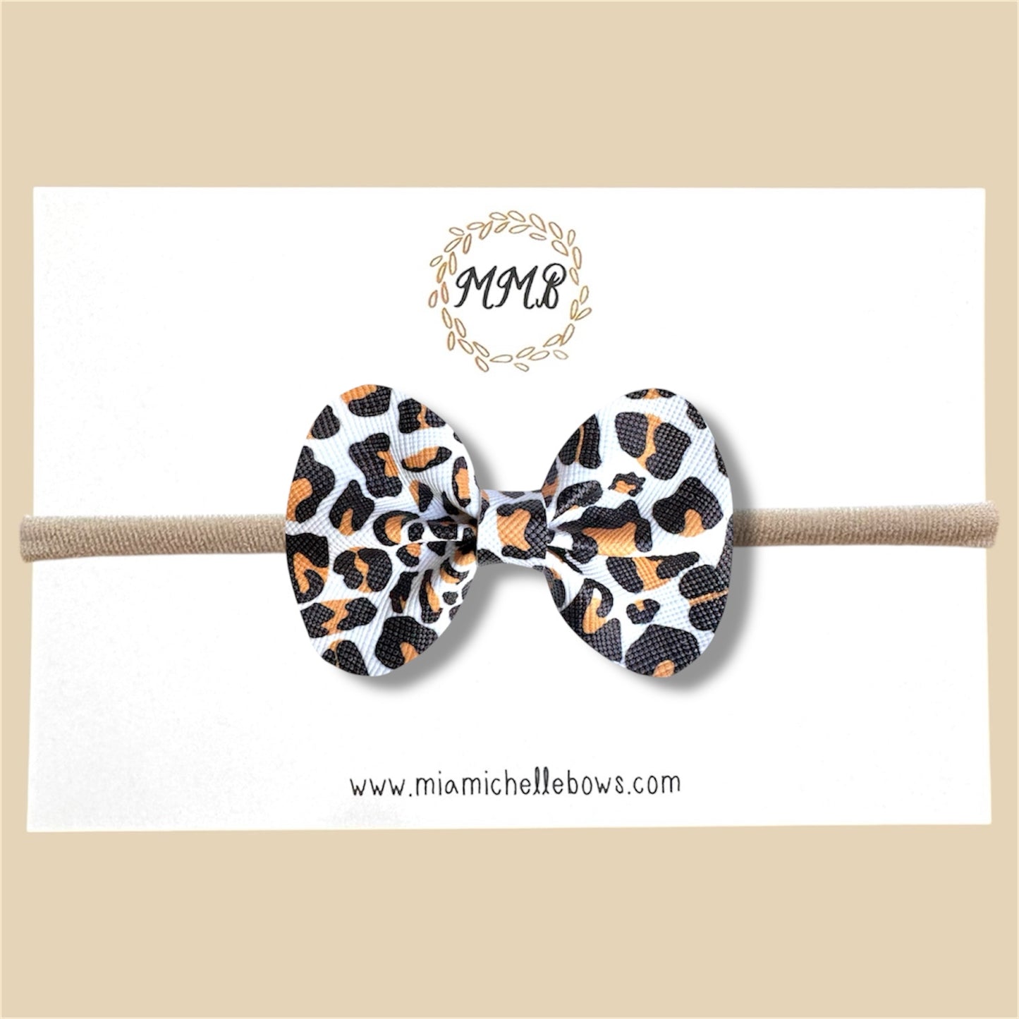White Leopard Vegan Leather Bow