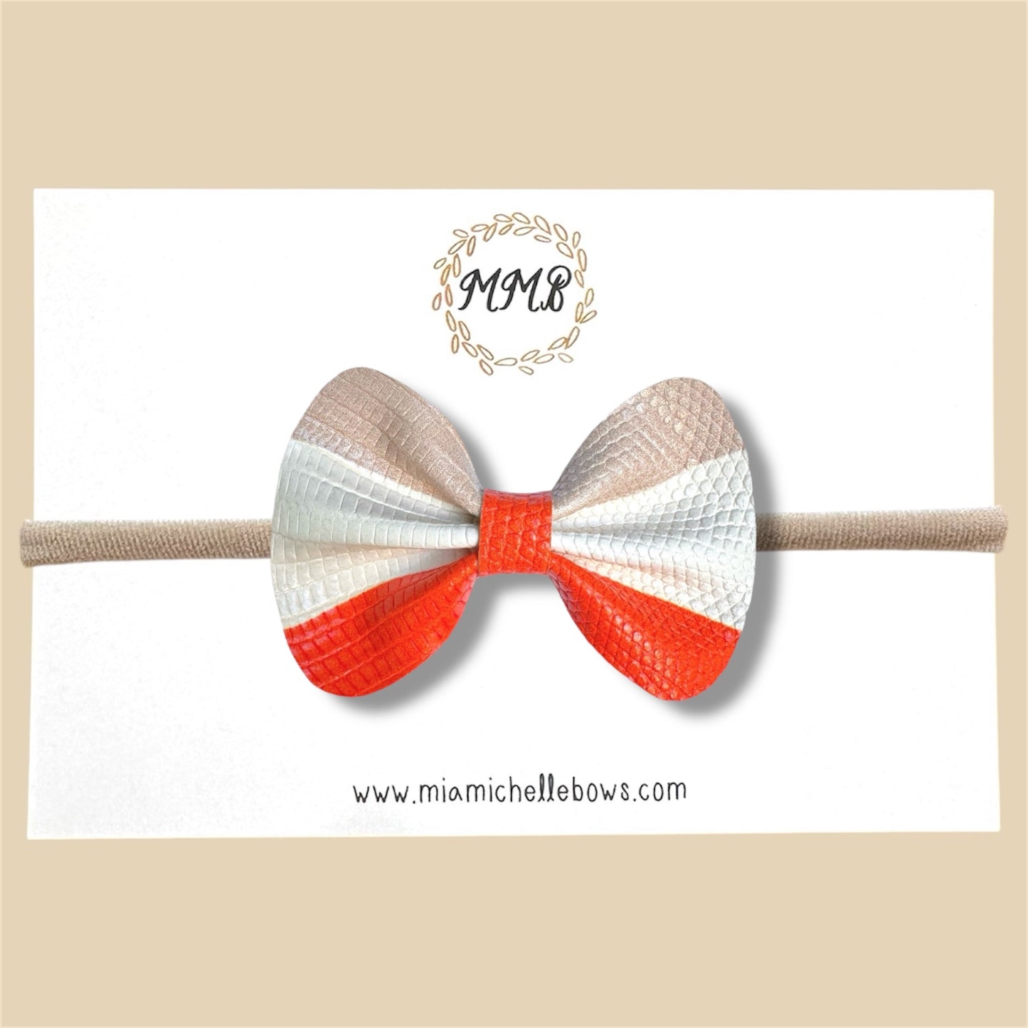 Orange Color-block Genuine Leather Bow