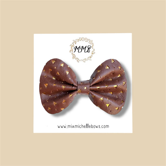 Brown & Gold Vegan Leather Bow