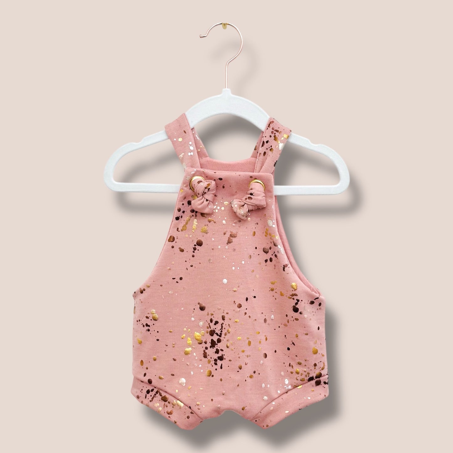 Handmade Blush & Gold Splatter Knotted Overalls
