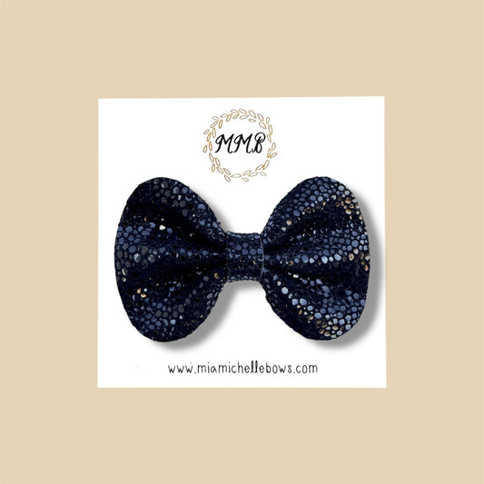 Black Metallic Pebbled Genuine Leather Bow