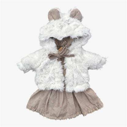 Doll—Paola Reina Swiss Dot Dress and Fur Teddy Bear Ear Jacket