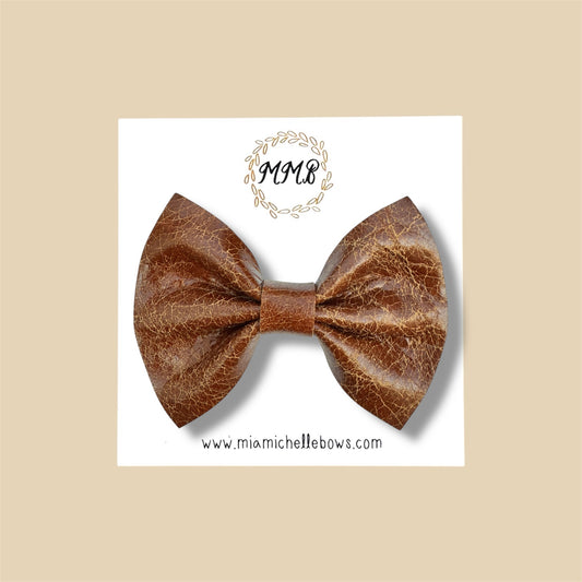 Distressed Brown Genuine Leather Bow