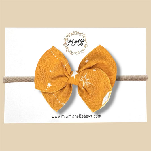 Mustard Stars Gauze Fairytale Bow