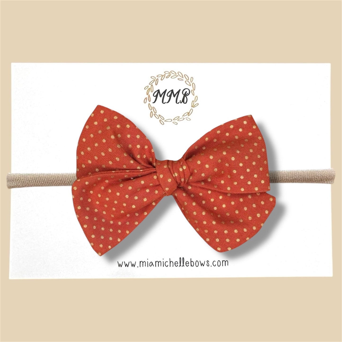 Hand-tied Rust & Gold Polkadot Bow