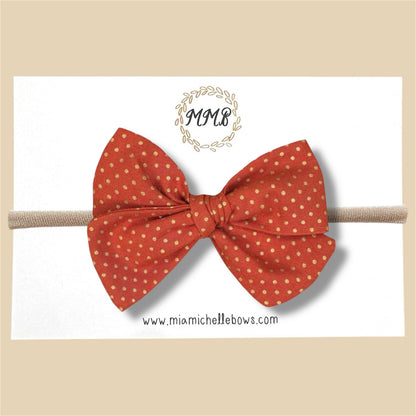 Hand-tied Rust & Gold Polkadot Bow
