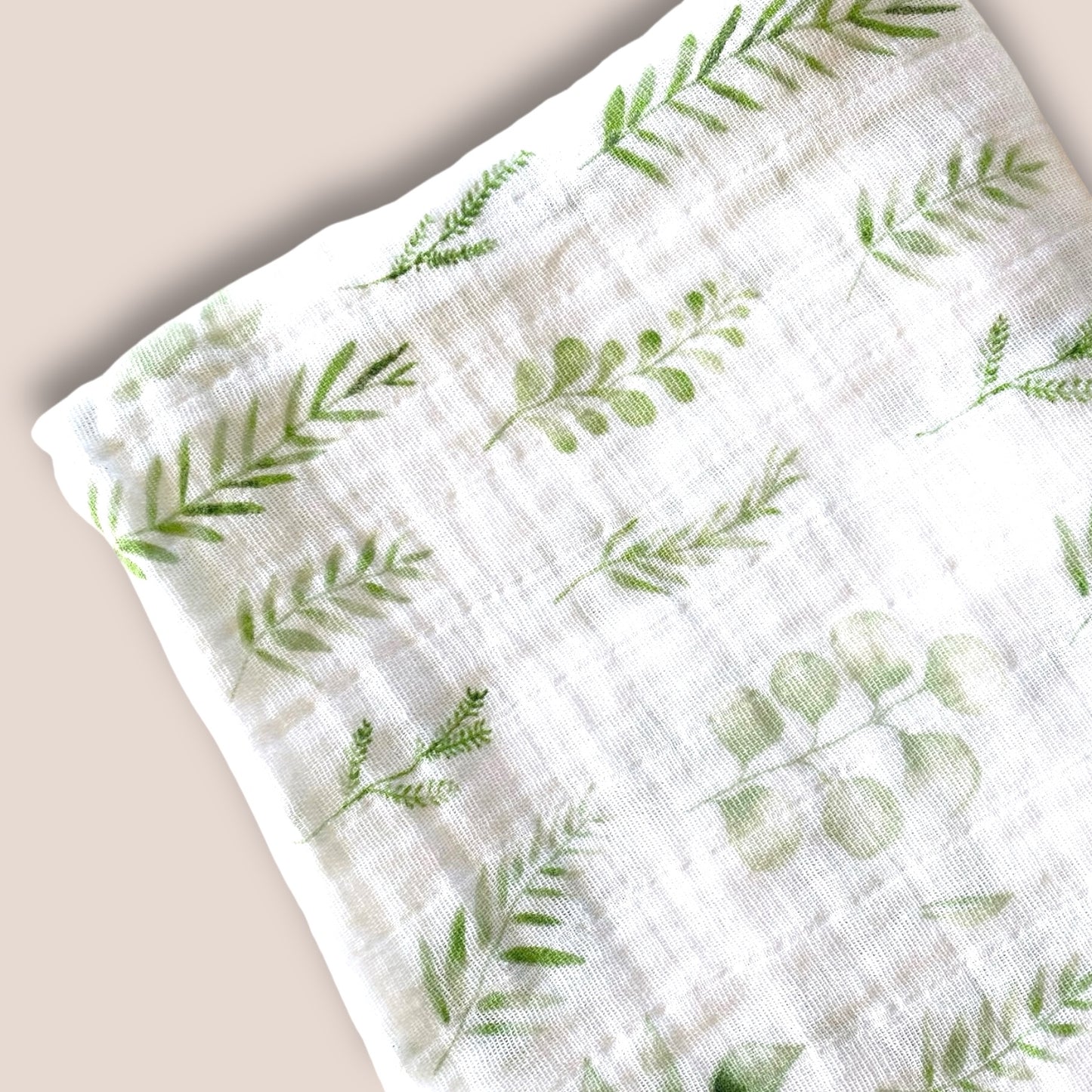Handmade Cotton Gauze Muslin Swaddle —Eucalyptus & Fern