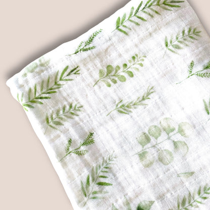 Handmade Cotton Gauze Muslin Swaddle —Eucalyptus & Fern